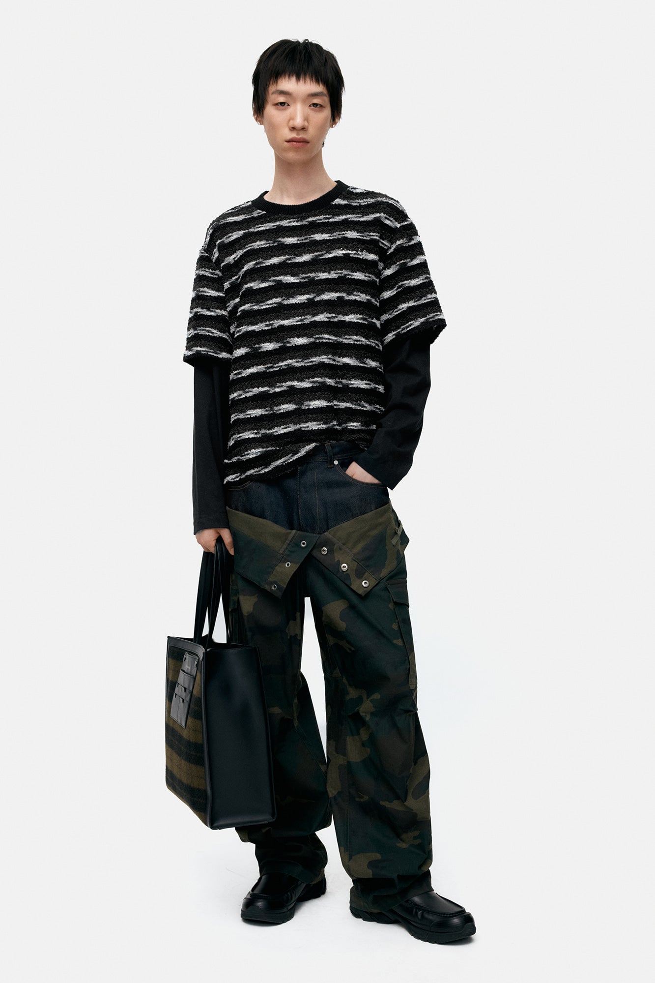 Andersson Bell - Unisex Camouflage Double Waist Work Wide-Leg Jeans (Navy/Green) product image 3 | TRAB K-Fashion Australia