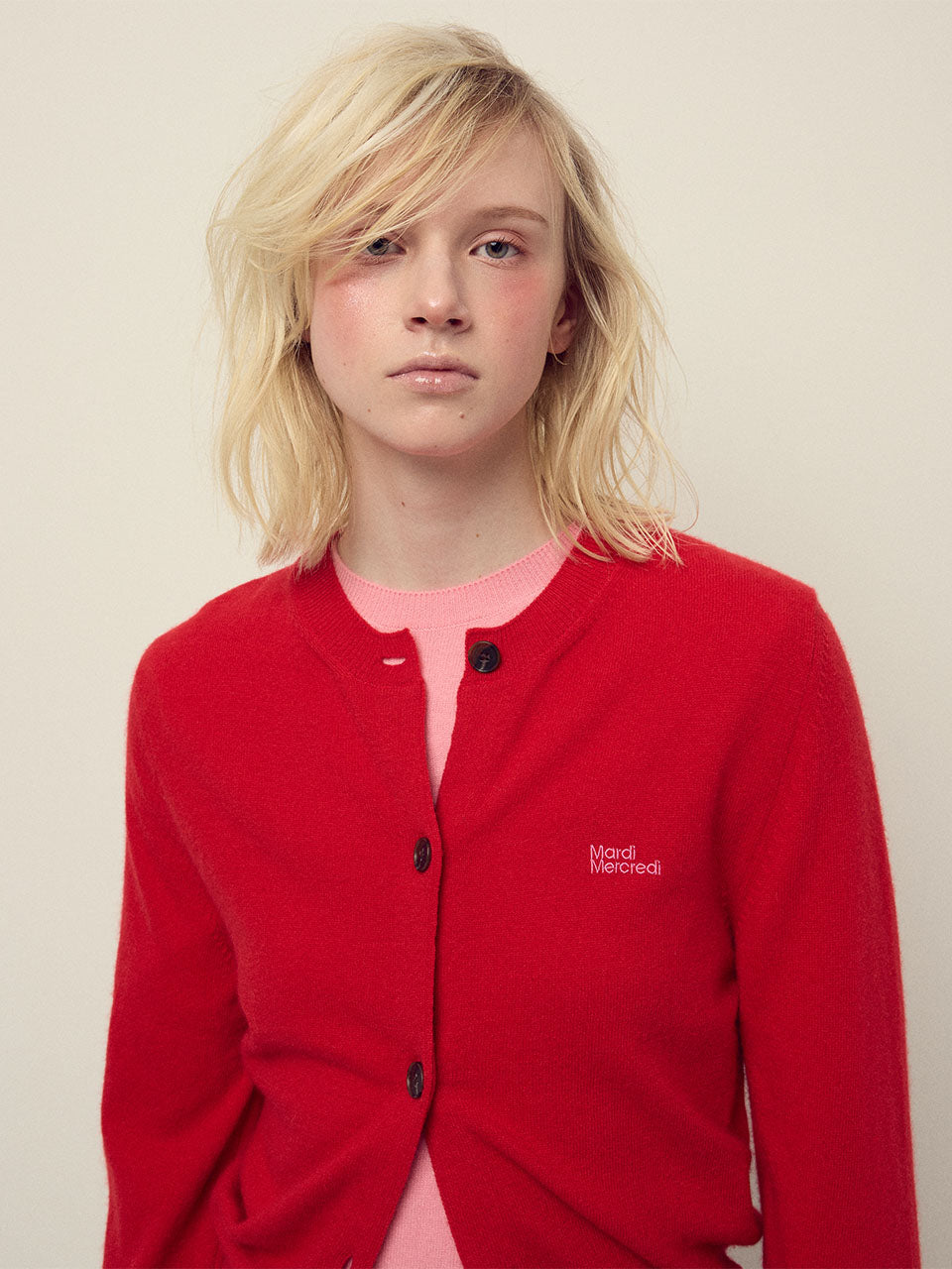 Mardi Mercredi - Cashmere Blended Cardigan Round Neck Essential (Red) product image 1 | TRAB K-Fashion Australia