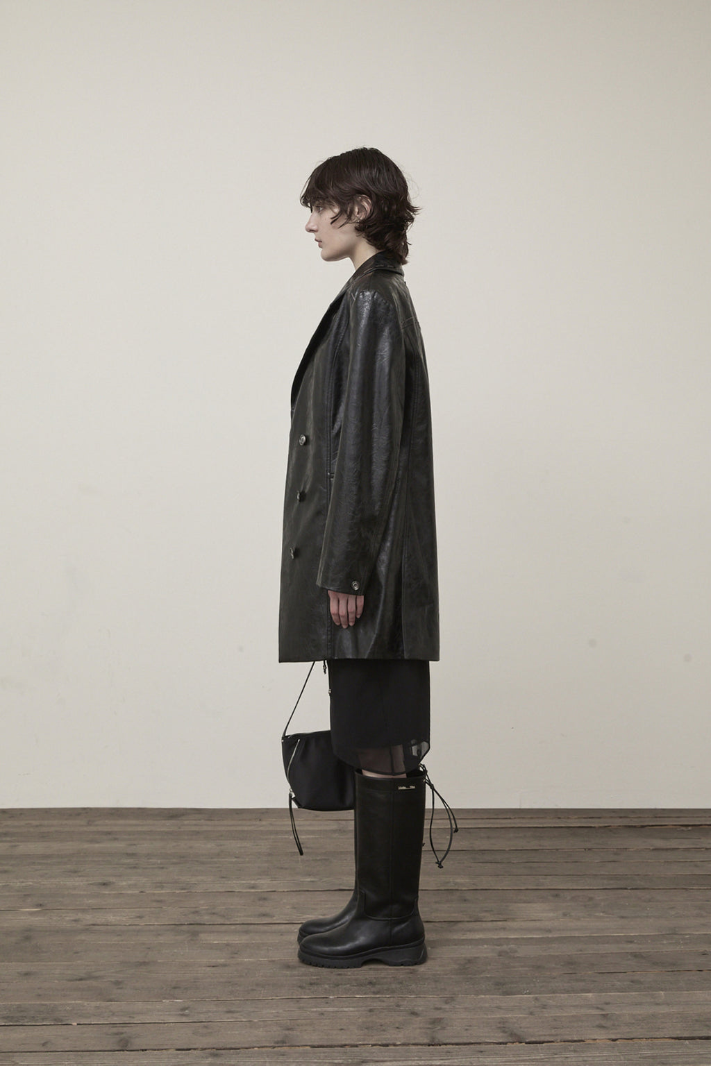 Matin Kim - Faux Leather Half Double Jacket (Black) product image 6 | TRAB K-Fashion Australia