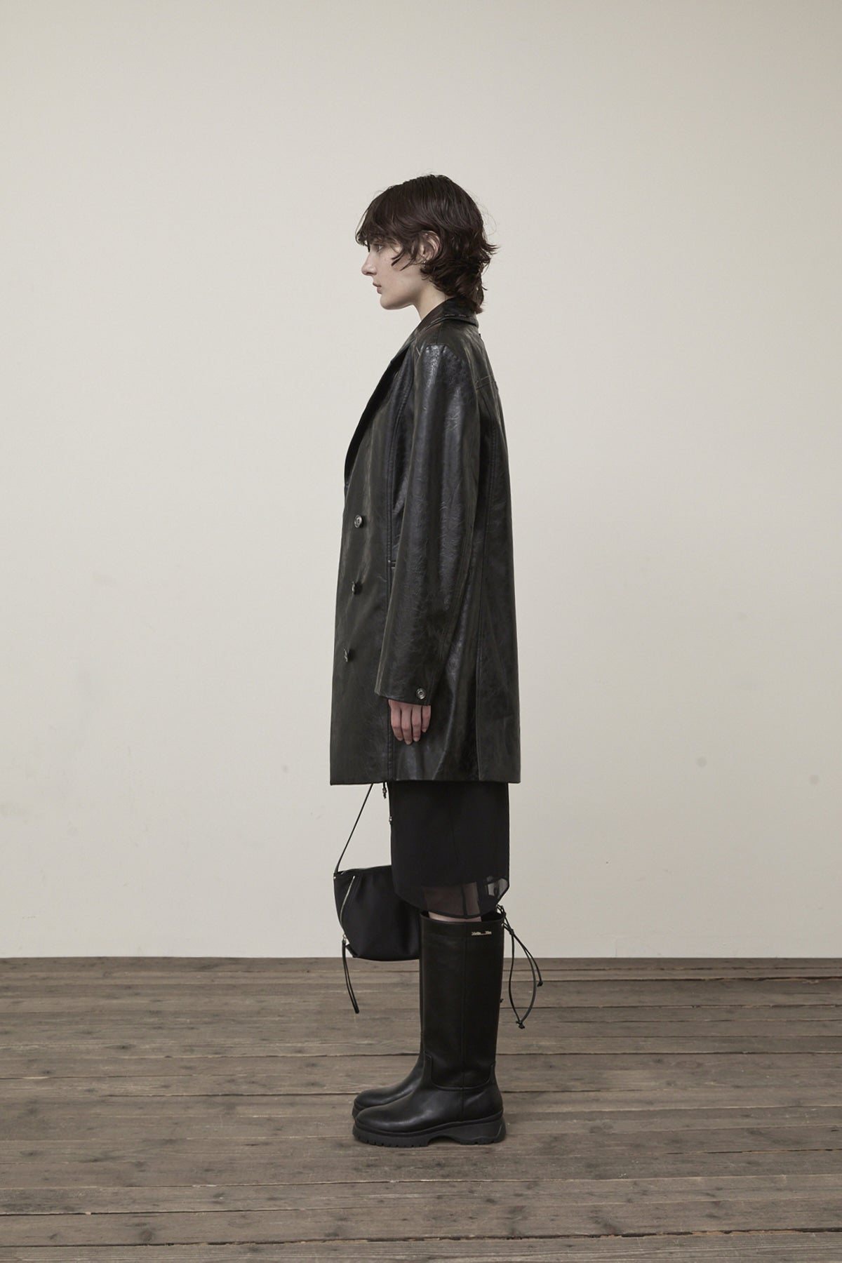 Matin Kim - Faux Leather Half Double Jacket (Black) product image 6 | TRAB K-Fashion Australia