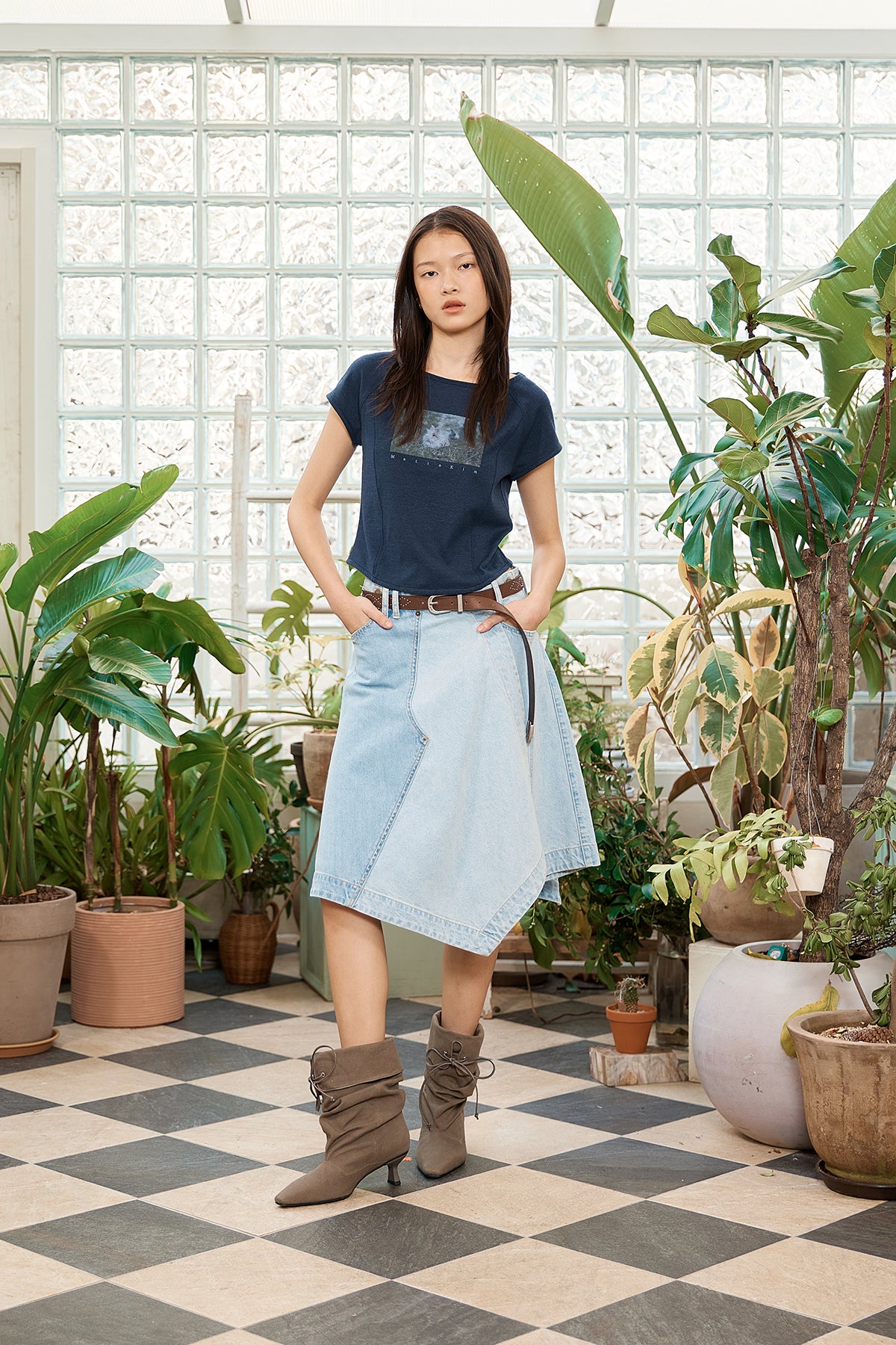 Matin Kim - Denim Mixed Flare Skirt (Light Blue) product image 11 | TRAB K-Fashion Australia