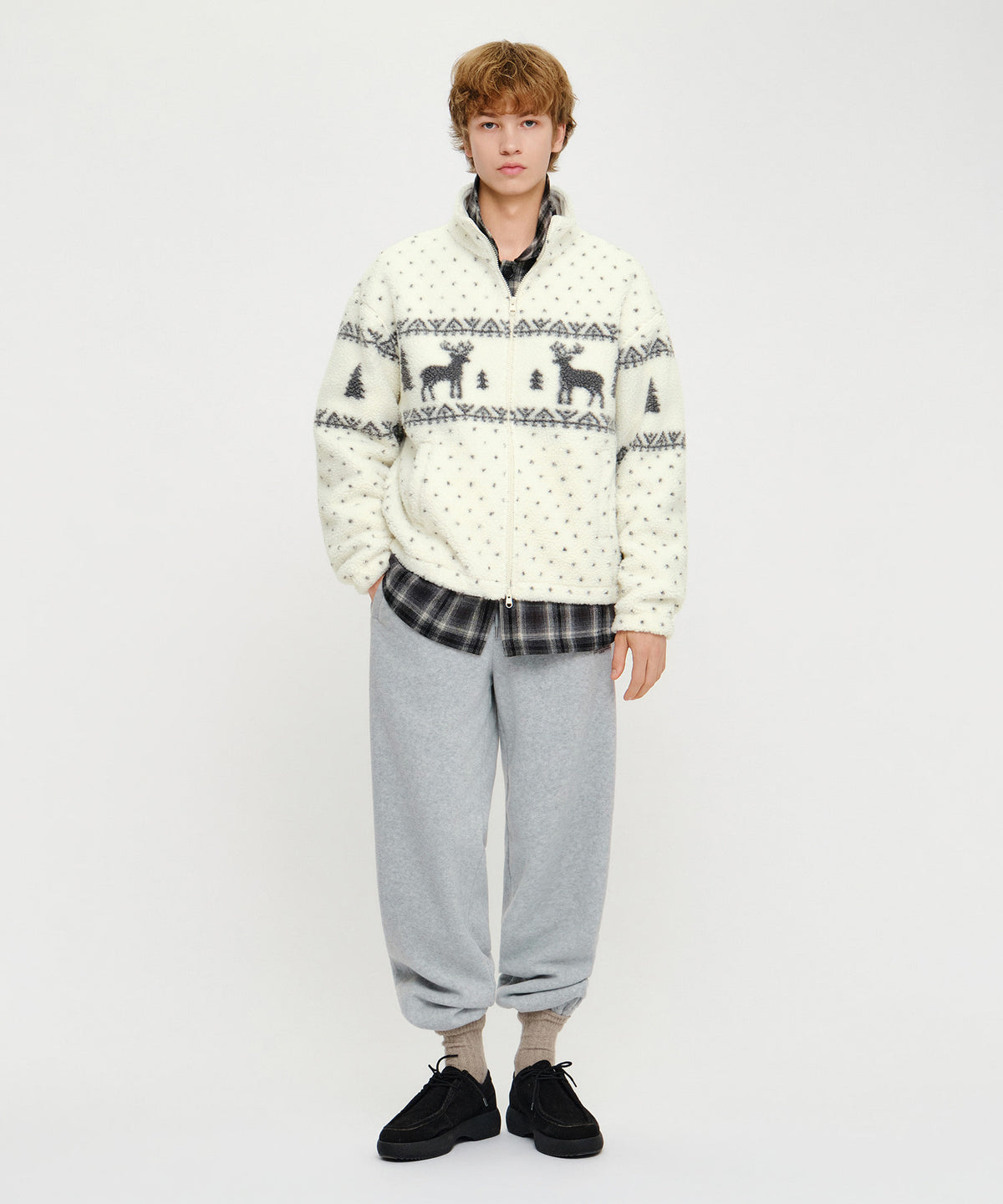 Marithe & Francois Girbaud - High Neck Pattern Fleece Jacket (Ivory) product image 6 | TRAB K-Fashion Australia