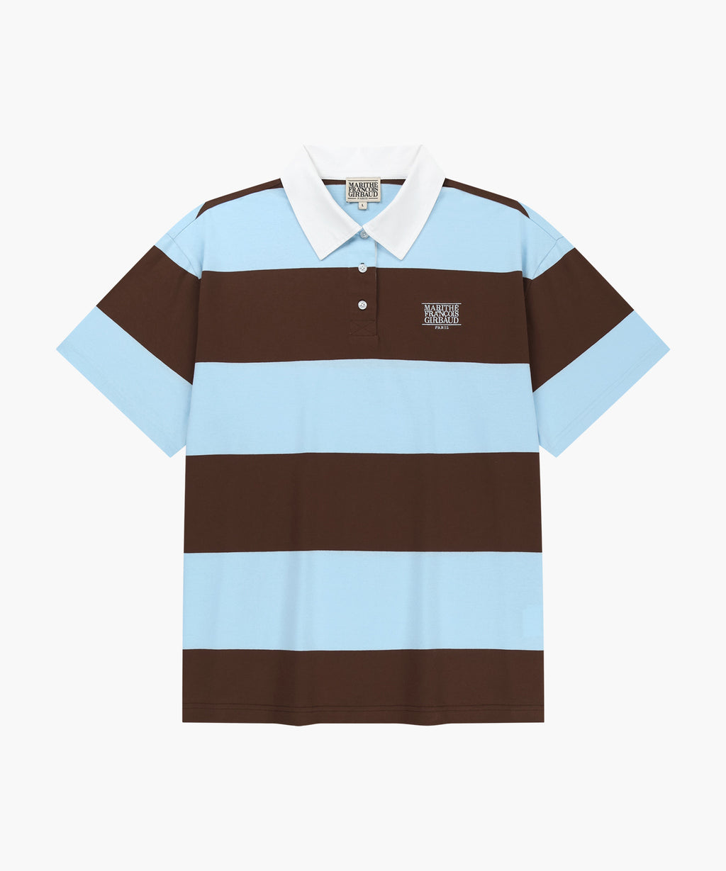 Marithe & Francois Girbaud - Small Classic Logo Rugby Stripe Oversized Collar Tee (Sky Blue) product image 6 | TRAB K-Fashion Australia