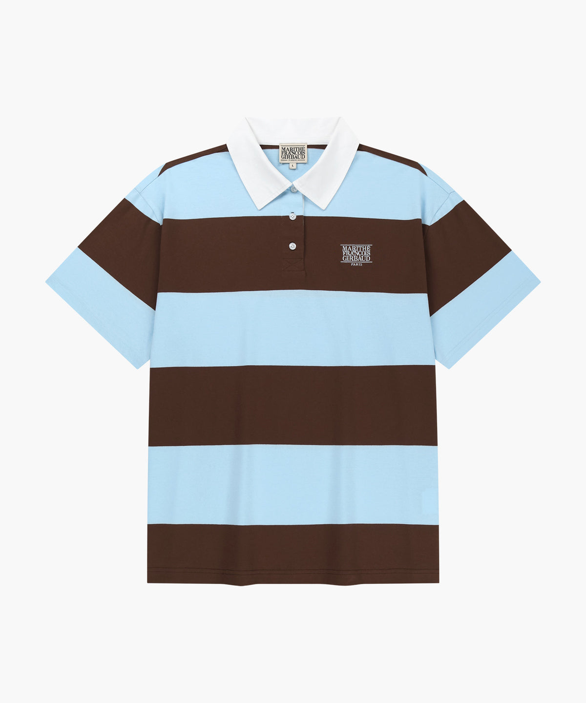 Marithe & Francois Girbaud - Small Classic Logo Rugby Stripe Oversized Collar Tee (Sky Blue) product image 6 | TRAB K-Fashion Australia