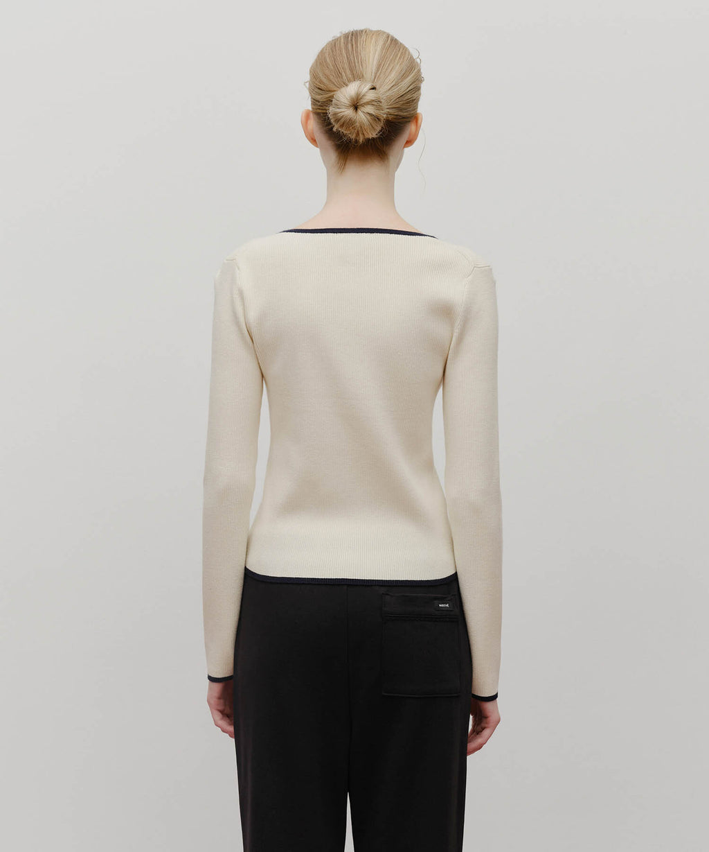 Marithe & Francois Girbaud - Color Point Square Neck Knit Pullover (Ivory) product image 3 | TRAB K-Fashion Australia