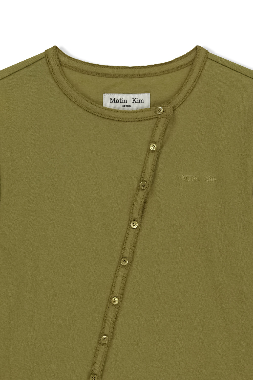 Matin Kim - Asymmetric Button Closure Top (Olive) product image 3 | TRAB K-Fashion Australia