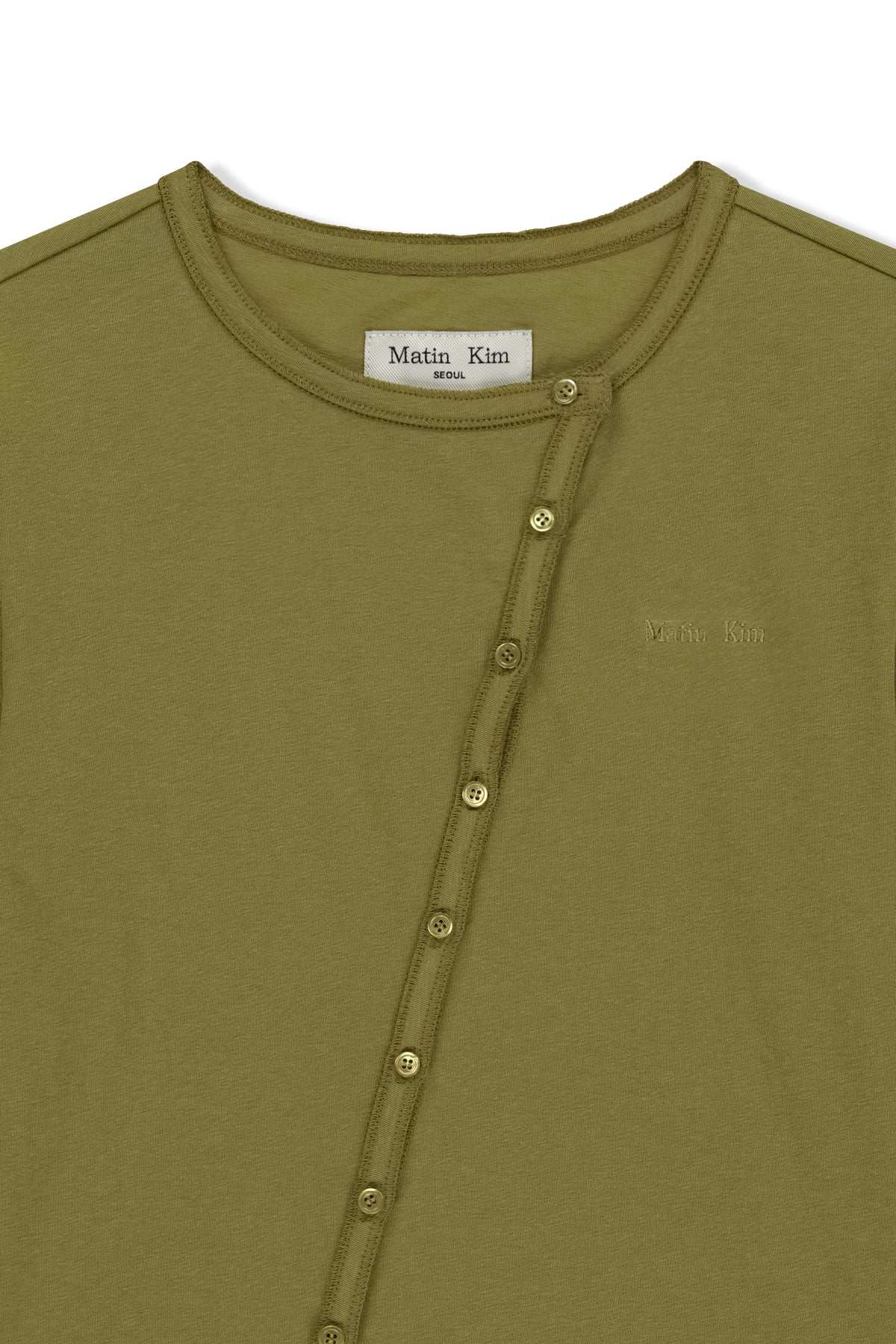 Matin Kim - Asymmetric Button Closure Top (Olive) product image 3 | TRAB K-Fashion Australia