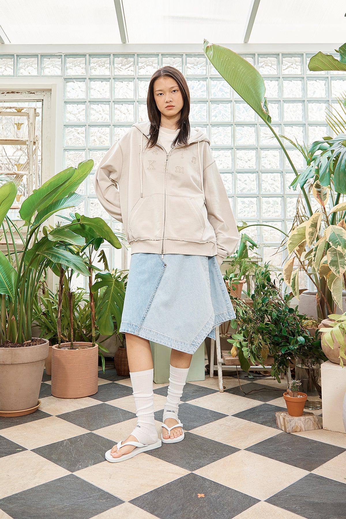 Matin Kim - Applique Cutted Logo Hoody Zip Up (Beige) product image 11 | TRAB K-Fashion Australia