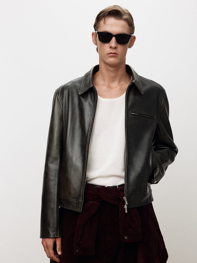 Tonywack - Leather Chest Zip Jacket (Vintage Treatment) (Black) product image 6 | TRAB K-Fashion Australia