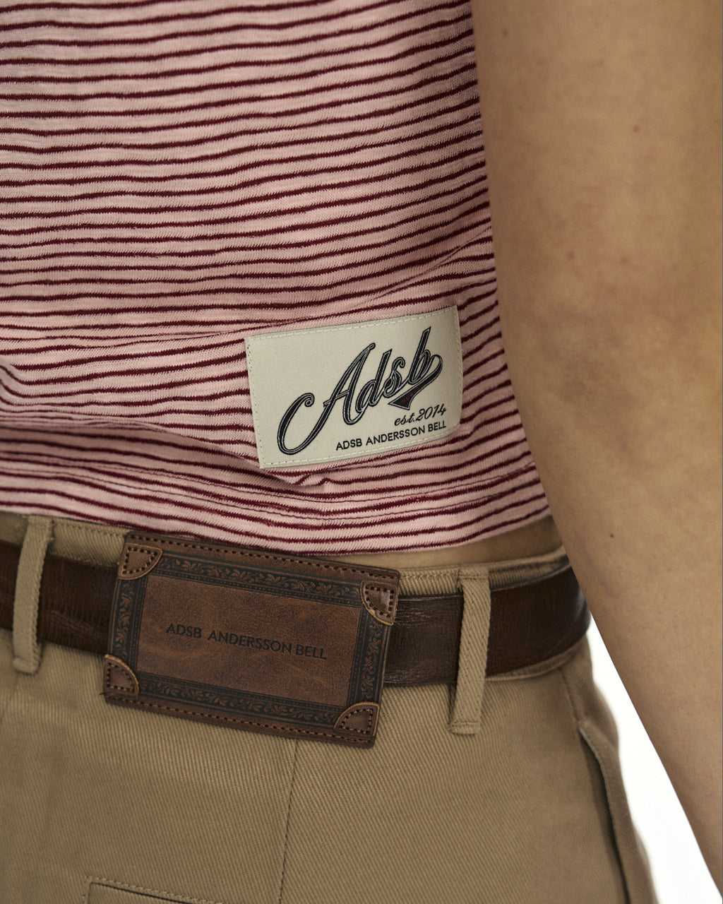 Andersson Bell - (essential) Heart Message Stripe T-Shirt (Pink/Wine) product image 5 | TRAB K-Fashion Australia