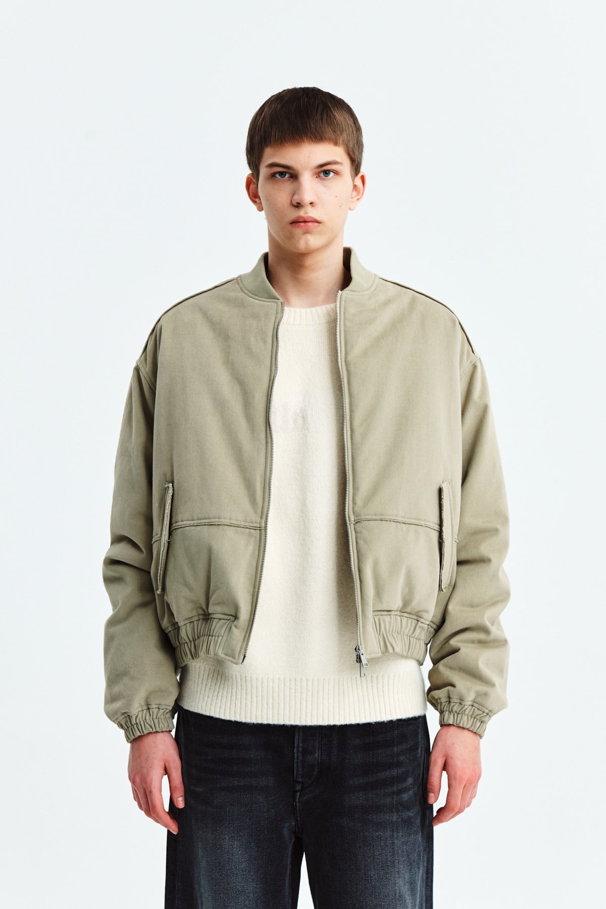 Matin Kim - Cotton Bomber Jumper (Beige) product image 5 | TRAB K-Fashion Australia