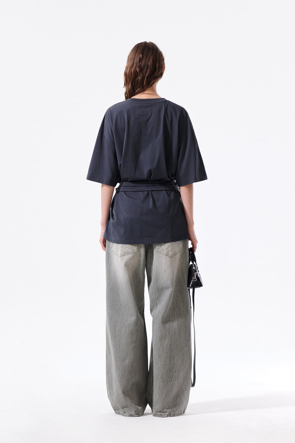 Matin Kim - Tie Detail Draped Logo Top (Charcoal) product image 8 | TRAB K-Fashion Australia