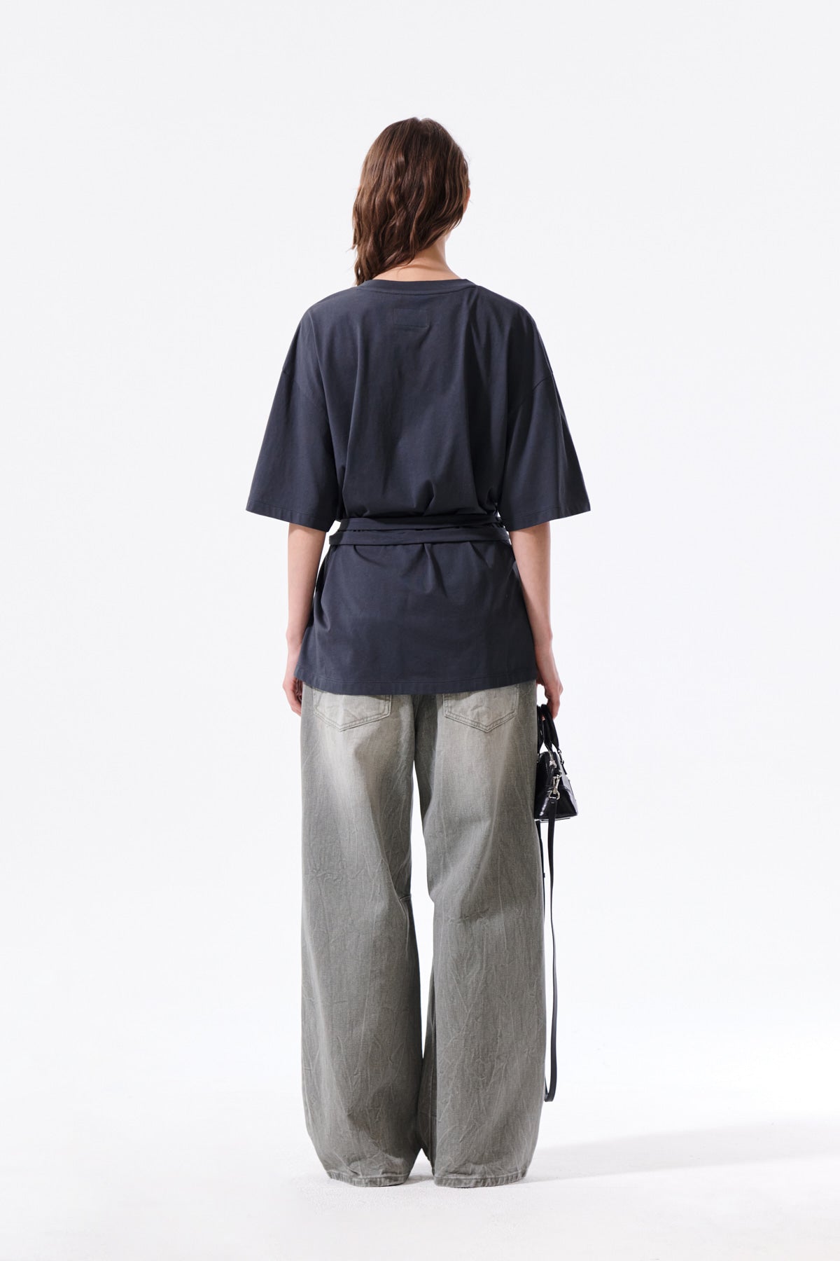 Matin Kim - Tie Detail Draped Logo Top (Charcoal) product image 8 | TRAB K-Fashion Australia