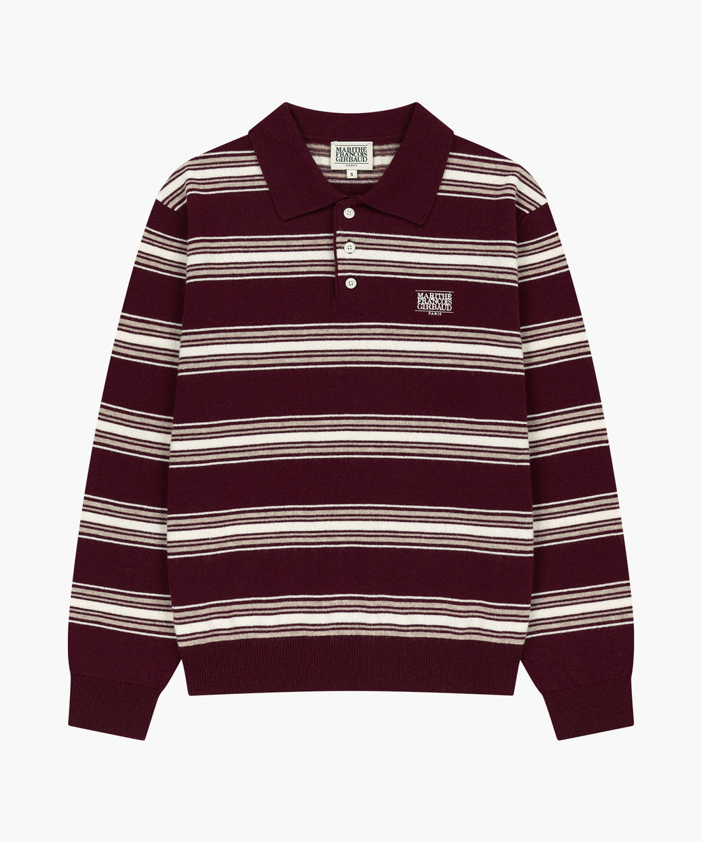 Marithe & Francois Girbaud - Small Classic Logo Multi Stripe Polo Knit (Burgundy) product image 5 | TRAB K-Fashion Australia