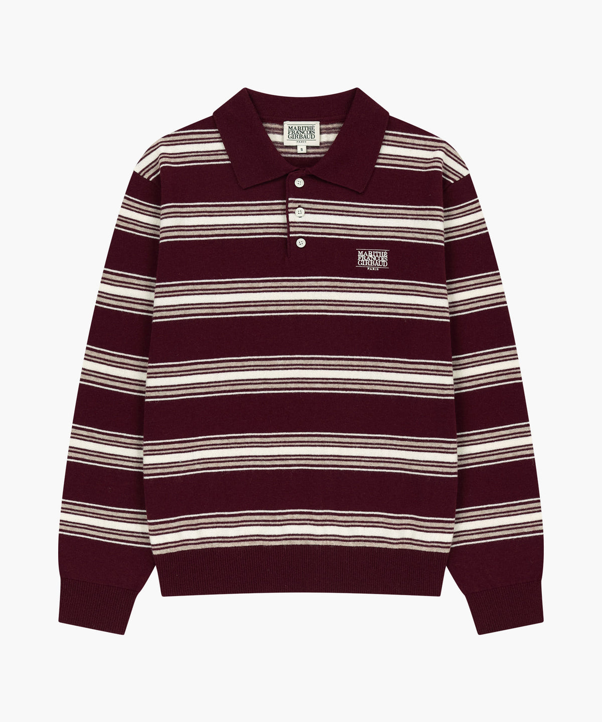 Marithe & Francois Girbaud - Small Classic Logo Multi Stripe Polo Knit (Burgundy) product image 5 | TRAB K-Fashion Australia