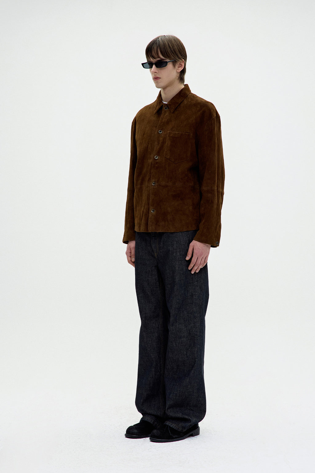 Coor - Pleated Wash Leather Shirt Jacket (Dark Brown) product image 3 | TRAB K-Fashion Australia