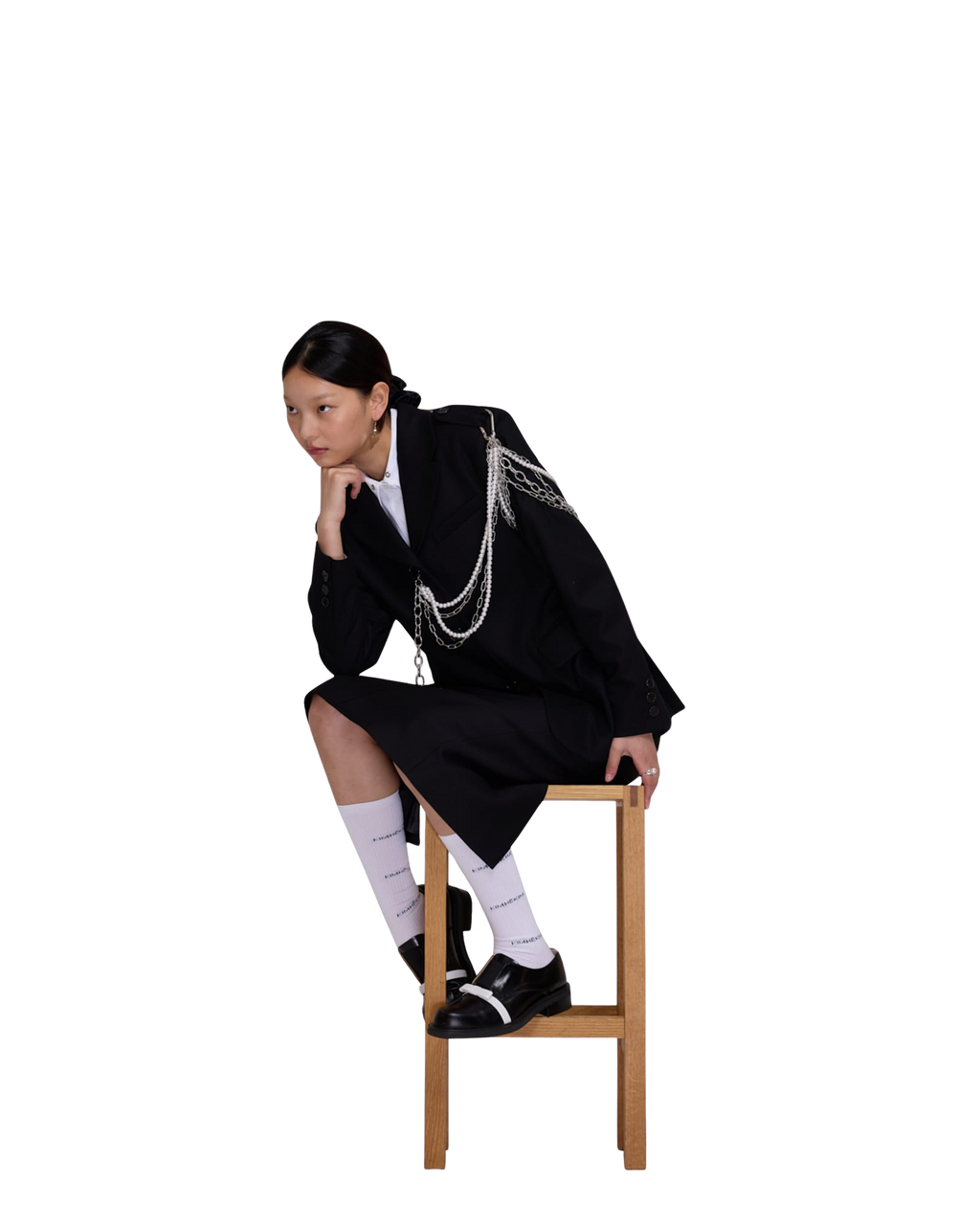 Kimhe Kim - Detachable Pearl Chain Single Jacket (Black) product image 5 | TRAB K-Fashion Australia
