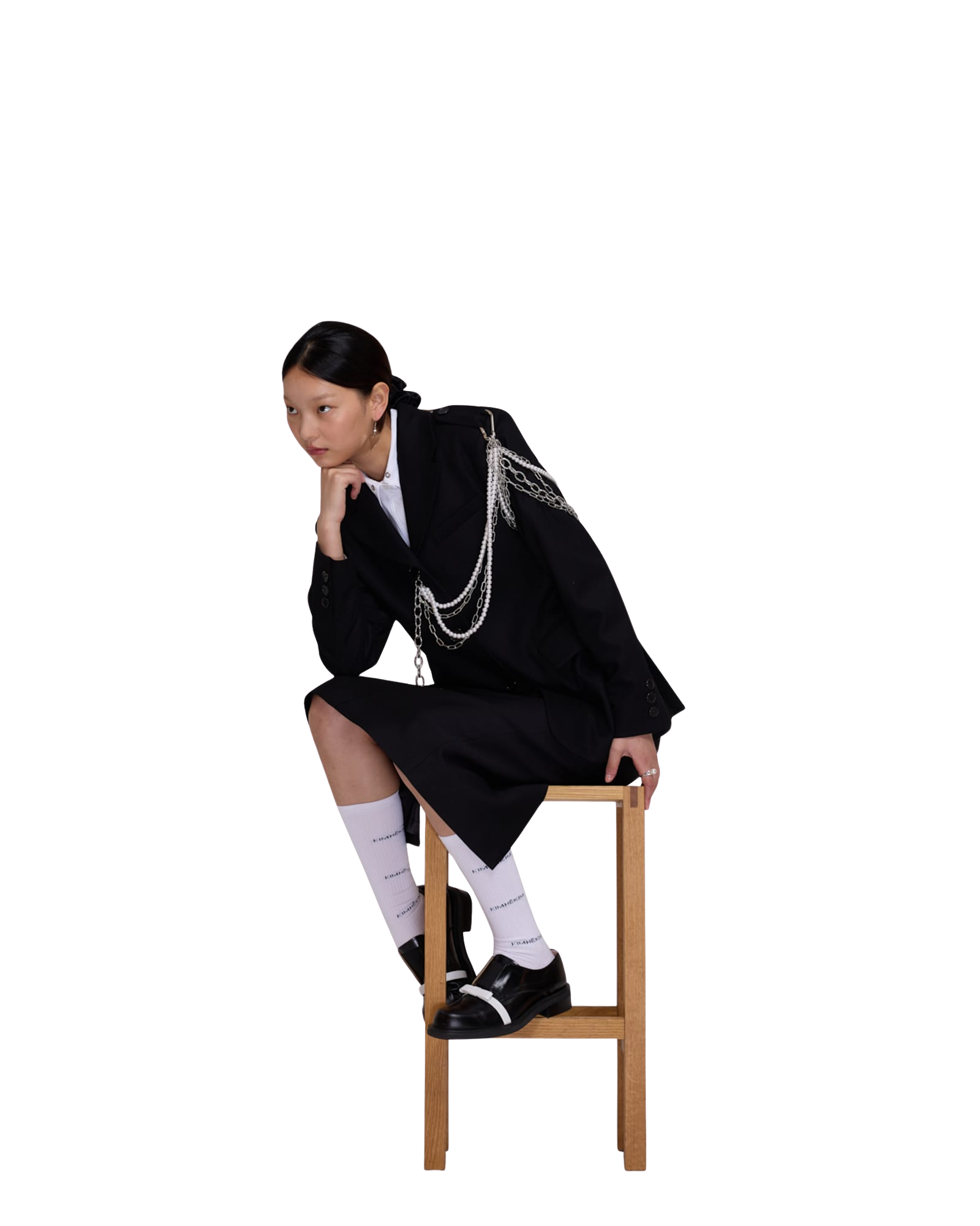 Kimhe Kim - Detachable Pearl Chain Single Jacket (Black) product image 5 | TRAB K-Fashion Australia