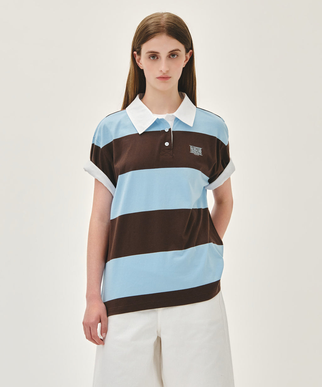Marithe & Francois Girbaud - Small Classic Logo Rugby Stripe Oversized Collar Tee (Sky Blue) product image 1 | TRAB K-Fashion Australia