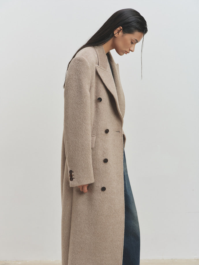 Tonywack - Wool And Alpaca Fitted Double-Breasted Maxi Coat (Beige) product image 1 | TRAB K-Fashion Australia