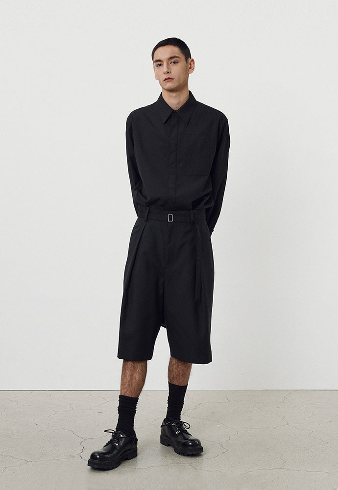 Tonywack - Wool Twill Belted Pleats Shorts (Black) product image 2 | TRAB K-Fashion Australia