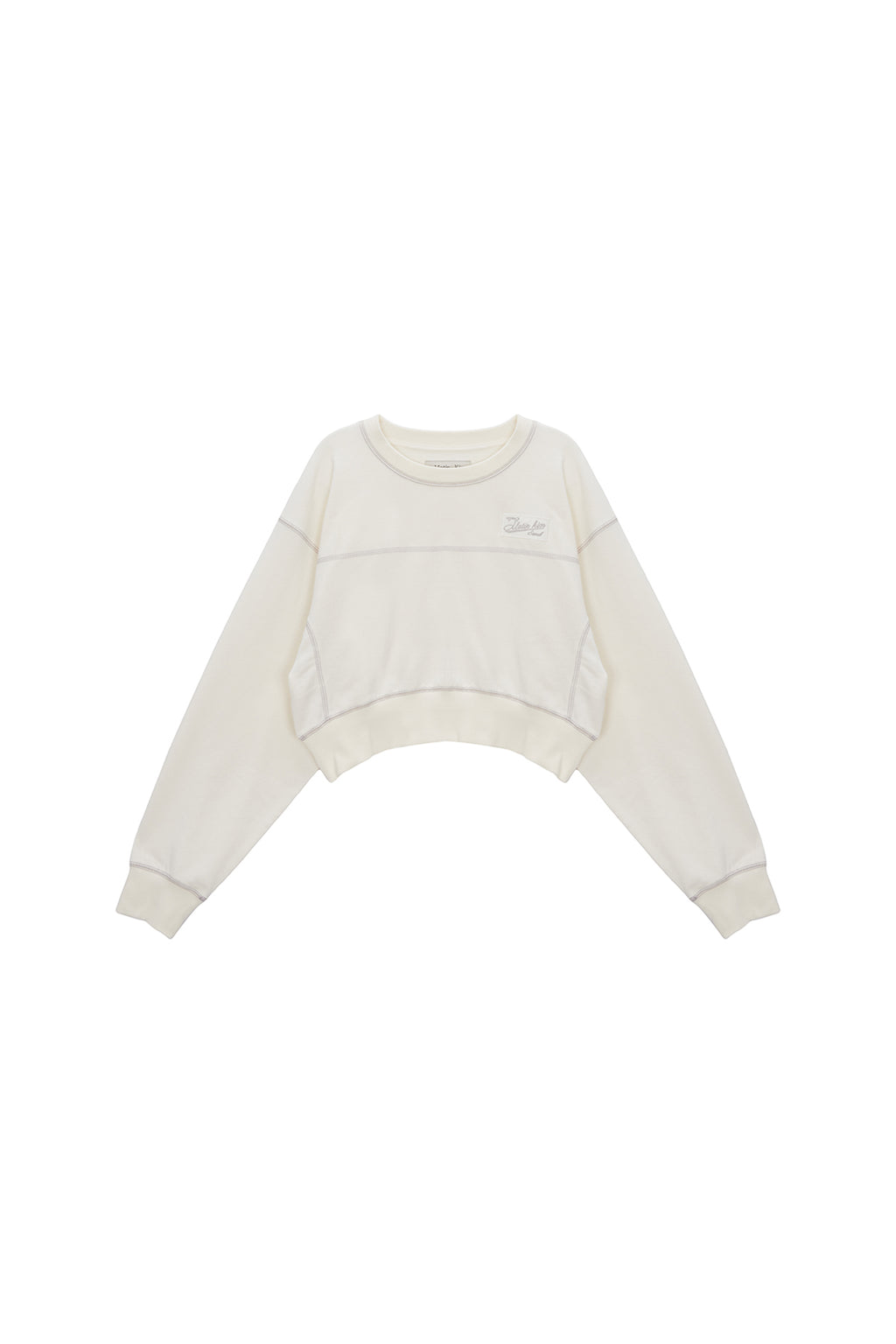 Matin Kim - Stitch Label Crop Sweatshirt (Ivory) product image 1 | TRAB K-Fashion Australia