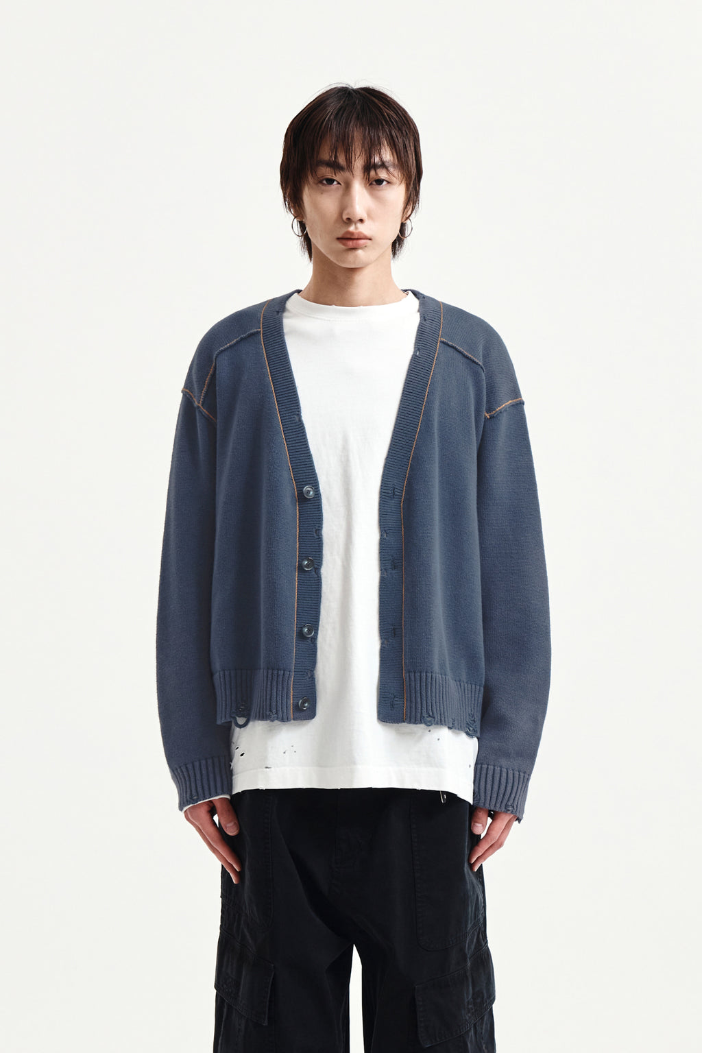 Matin Kim - Back Logo Line Point Knit Cardigan (Smoke Blue) product image 11 | TRAB K-Fashion Australia