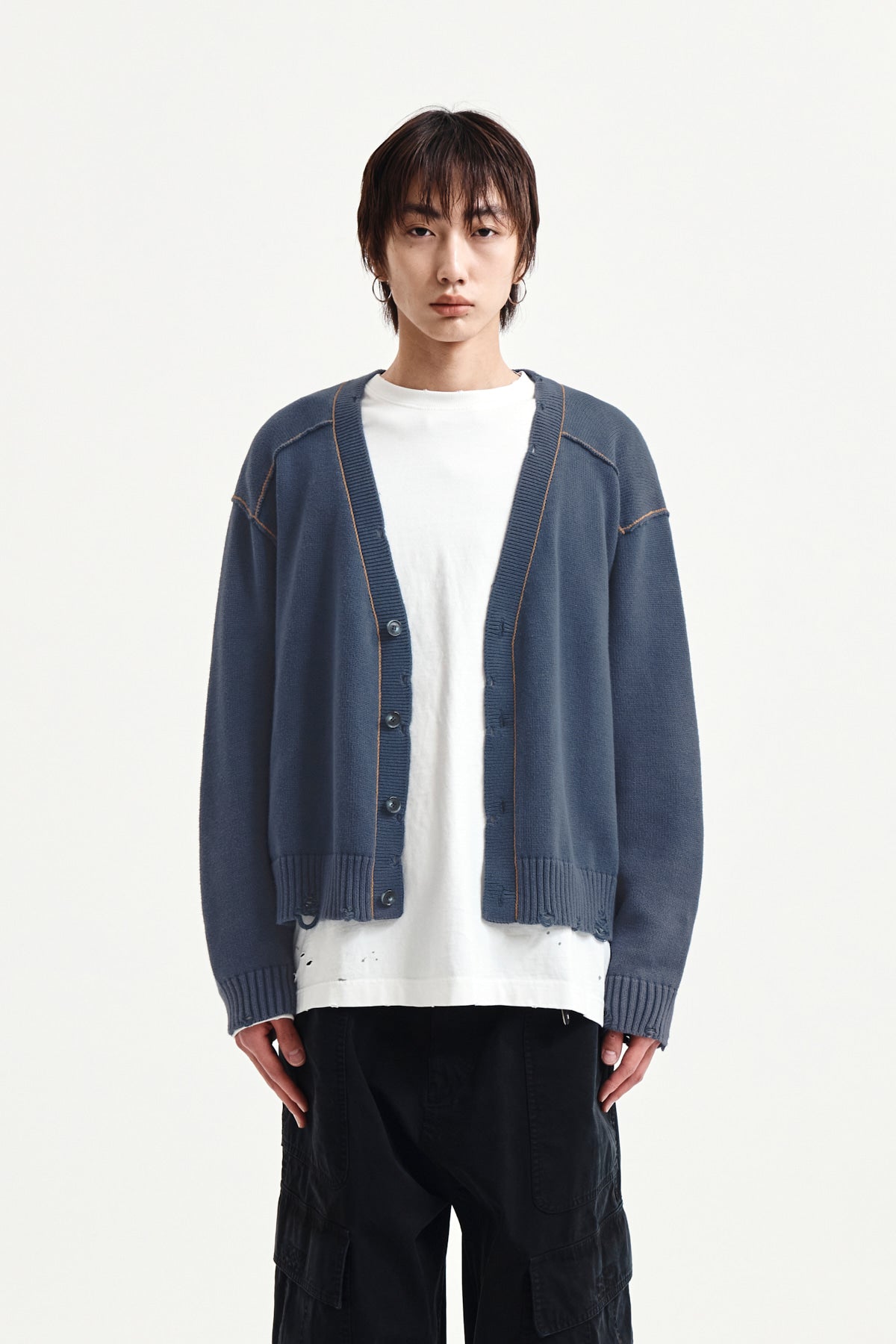 Matin Kim - Back Logo Line Point Knit Cardigan (Smoke Blue) product image 11 | TRAB K-Fashion Australia