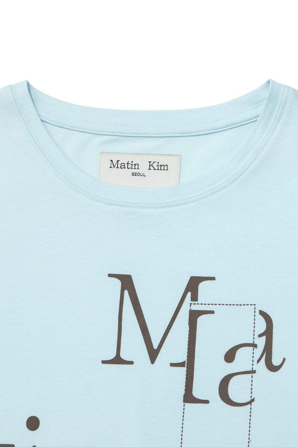 Matin Kim - Patchwork Graphic Printing Logo Top (Light Blue) product image 3 | TRAB K-Fashion Australia