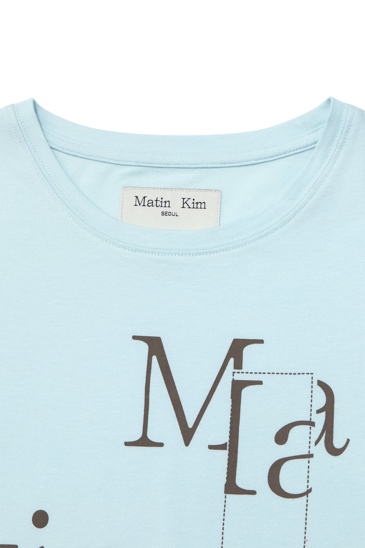 Matin Kim - Patchwork Graphic Printing Logo Top (Light Blue) product image 3 | TRAB K-Fashion Australia