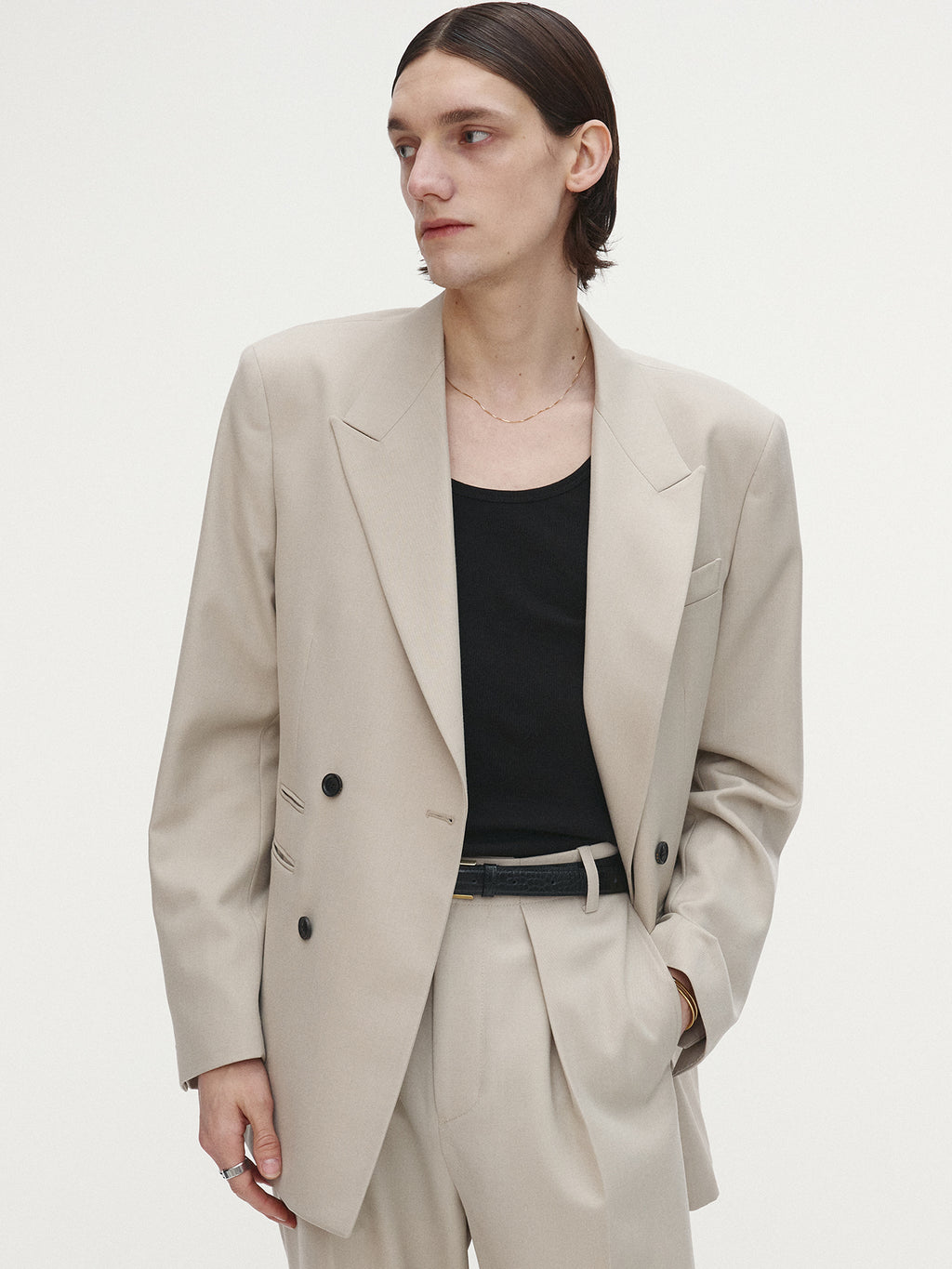 Tonywack - Wool Twill Double-Breasted Tailored Blazer (Ivory) product image 4 | TRAB K-Fashion Australia