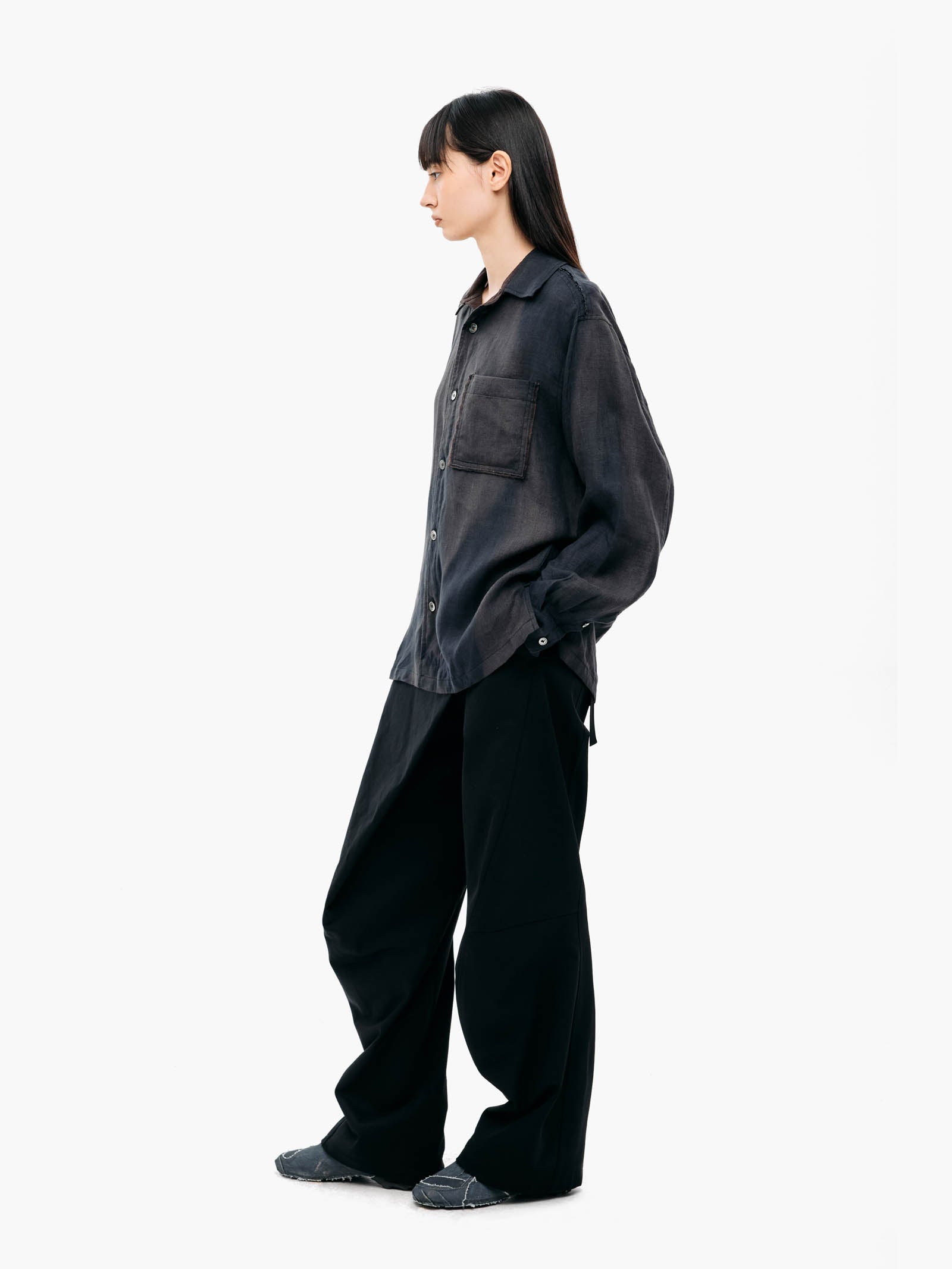 Jiyong Kim - Curved Wrap Trousers (Black) product image 2 | TRAB K-Fashion Australia