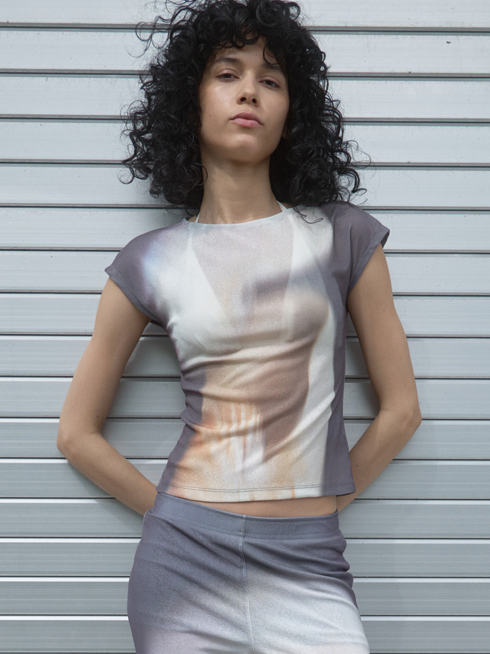 Kijun - [Ships 29 June] Print Cap Sleeve Top (Charcoal) product image 1 | TRAB K-Fashion Australia