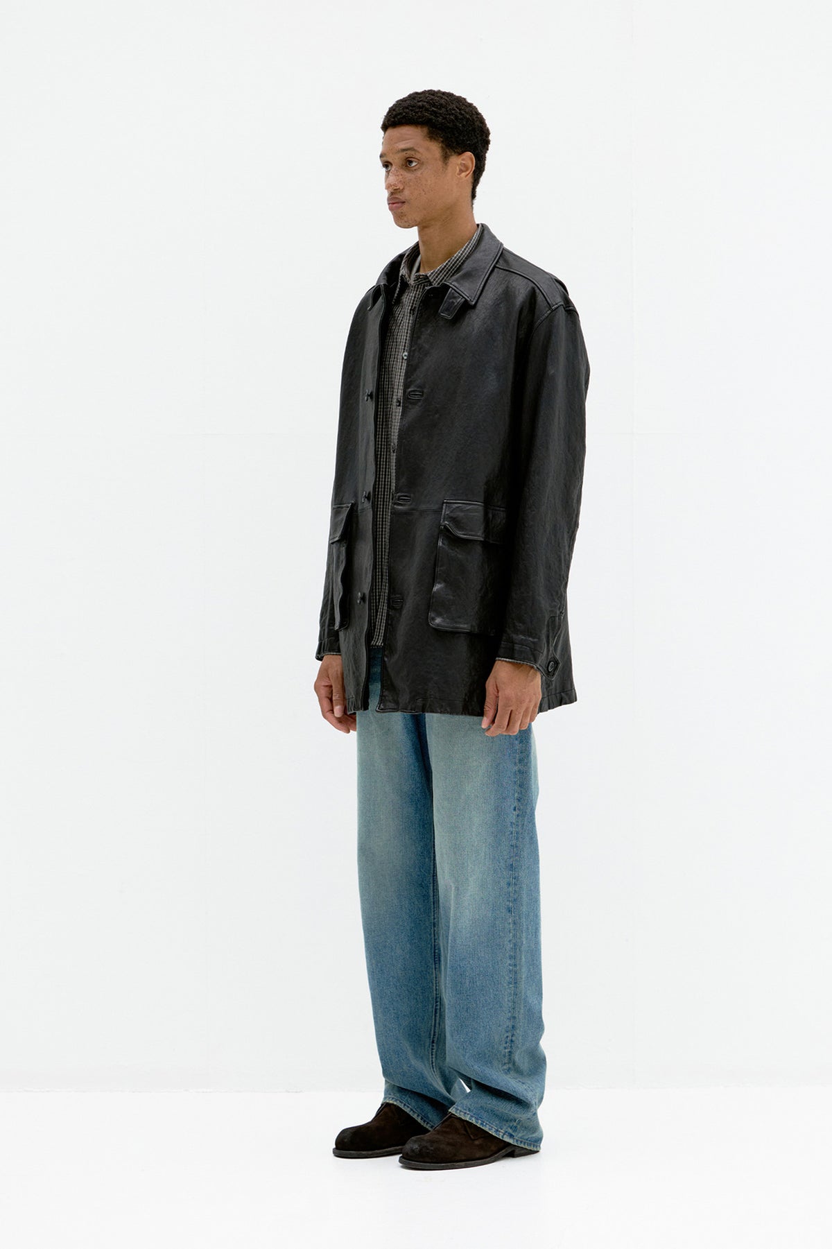 Coor - Washed Lambskin Leather Car Coat (Black) product image 3 | TRAB K-Fashion Australia