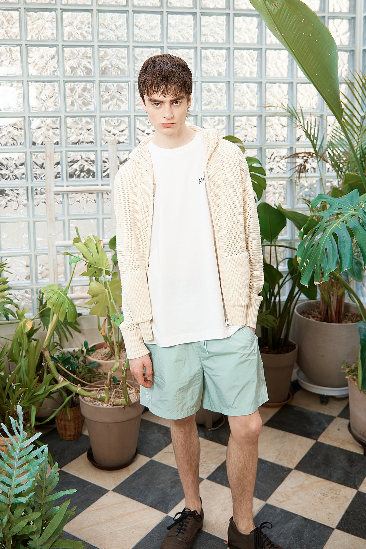 Matin Kim - Two Tone Mesh Knit Hoody Zip Up (Ivory) product image 16 | TRAB K-Fashion Australia
