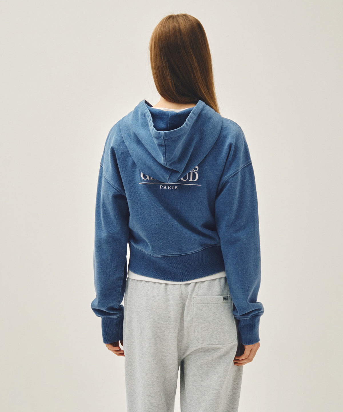 Marithe & Francois Girbaud - Back Classic Logo Crop Hoodie Zipup (Blue) product image 3 | TRAB K-Fashion Australia