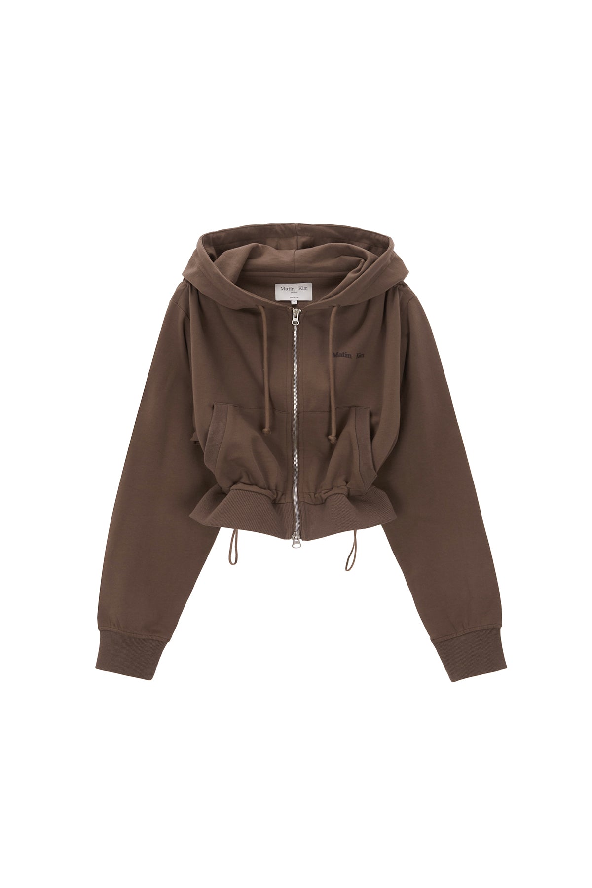 Matin Kim - String Detail Crop Hoody Zip Up (Brown) product image 1 | TRAB K-Fashion Australia