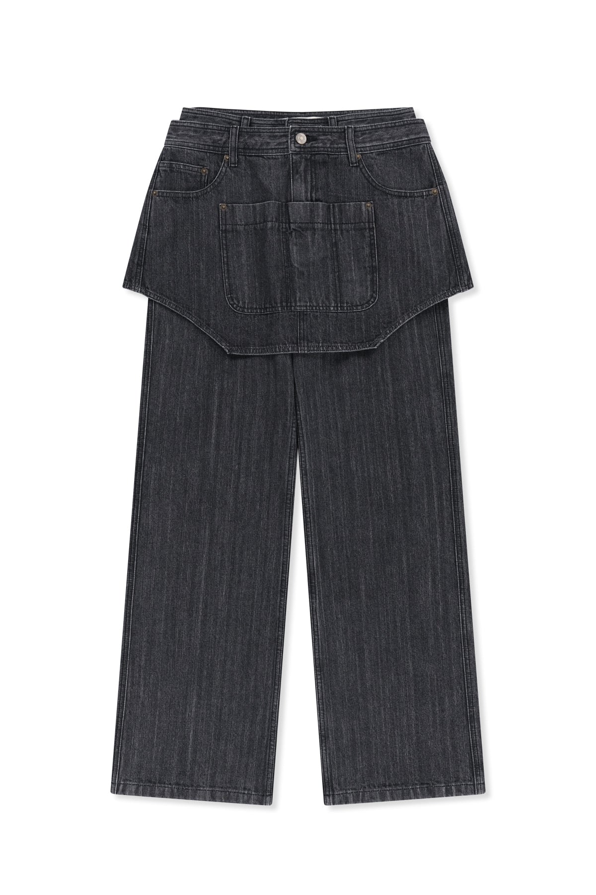 Matin Kim - Apron Layered Denim Pants (Black) product image 1 | TRAB K-Fashion Australia
