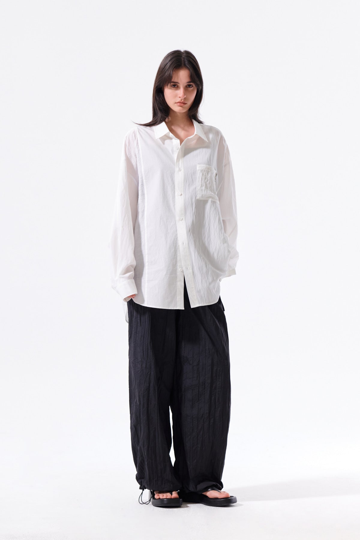 Matin Kim - Mixed Panel Over Fit Shirt (White) product image 9 | TRAB K-Fashion Australia
