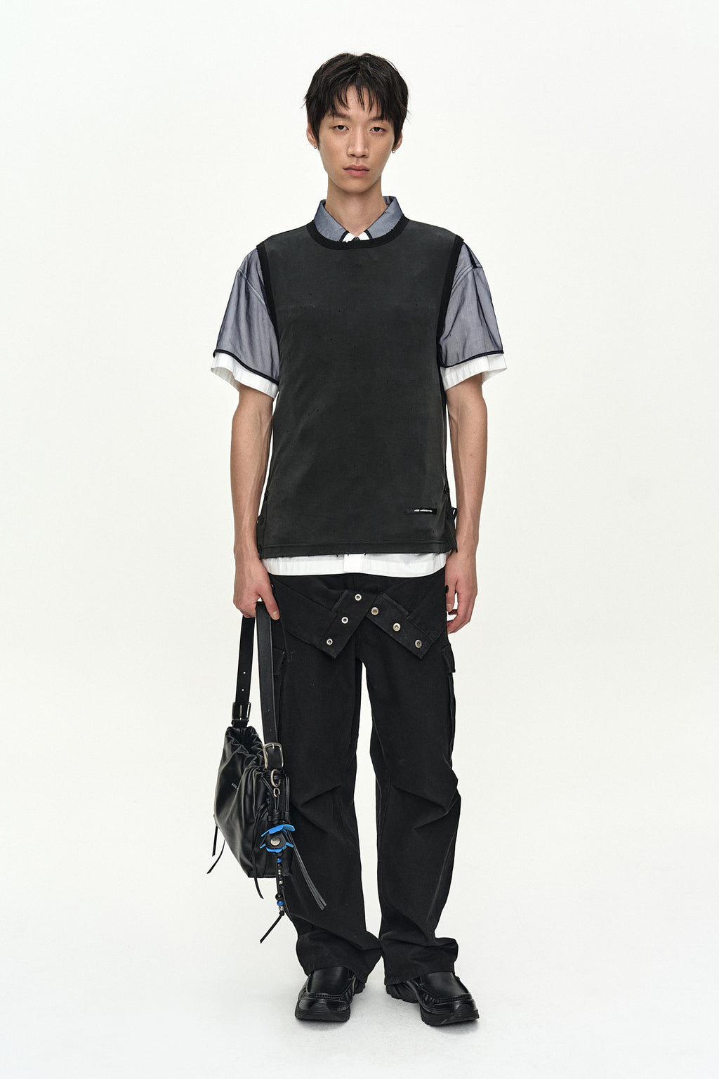Andersson Bell - White Sheer Layered Shirt (White/Navy) product image 8 | TRAB K-Fashion Australia