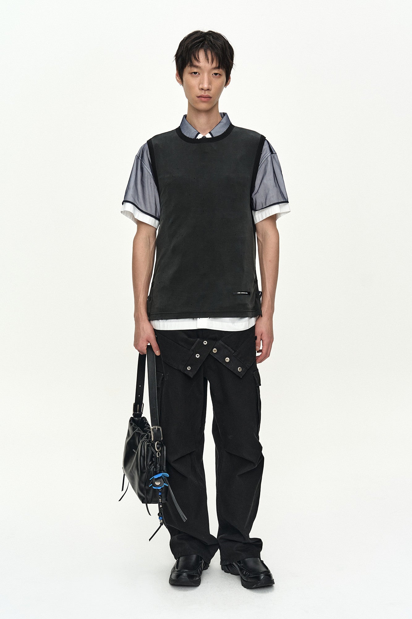 Andersson Bell - White Sheer Layered Shirt (White/Navy) product image 8 | TRAB K-Fashion Australia