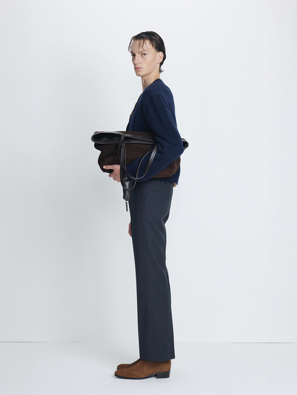 Tonywack - Wool And Cashmere Layered Cardigan (Navy/Taupe) product image 2 | TRAB K-Fashion Australia