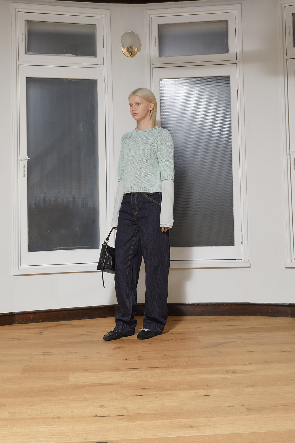 Matin Kim - Three Quarter Sleeve Logo Knit Pullover (Mint) product image 6 | TRAB K-Fashion Australia