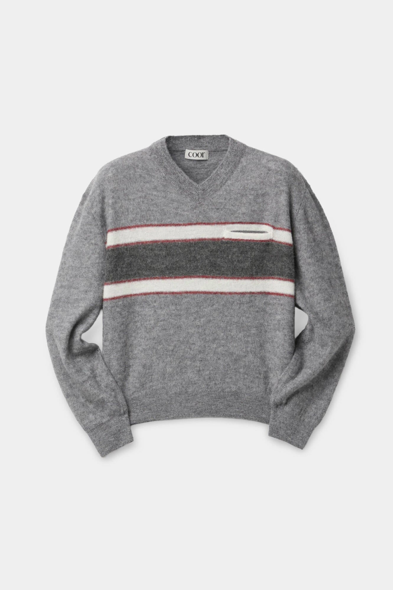 Coor - Alpaca Blend Striped V-Neck Sweater (Melange Gray) product image 1 | TRAB K-Fashion Australia