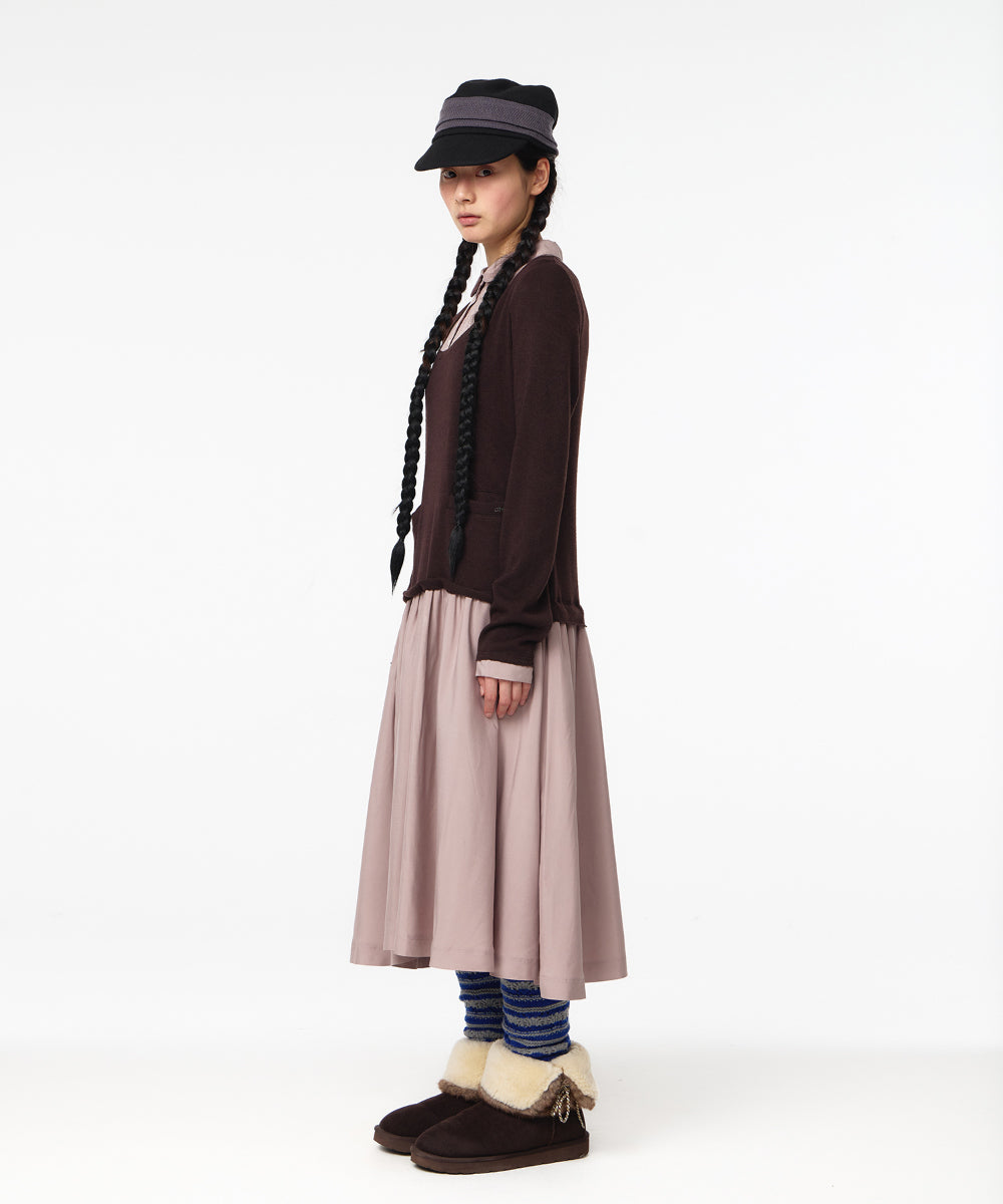 Coyseio - Layered Shirt Cardigan Shirring Dress (Dark Brown) product image 7 | TRAB K-Fashion Australia