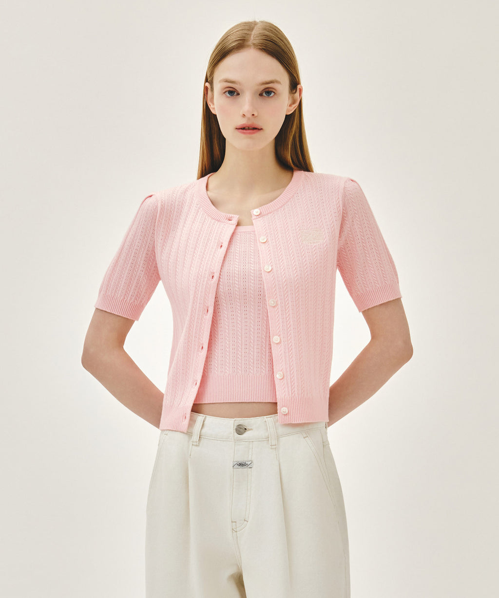 Marithe & Francois Girbaud - Small Classic Logo Half Knit Cardigan Set Up (Light Pink) product image 1 | TRAB K-Fashion Australia
