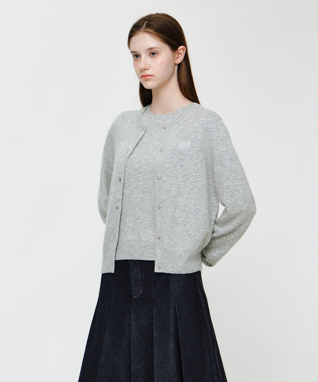 Marithe & Francois Girbaud - Small Classic Logo Round Neck Cardigan Set Up (Melange Gray) product image 2 | TRAB K-Fashion Australia