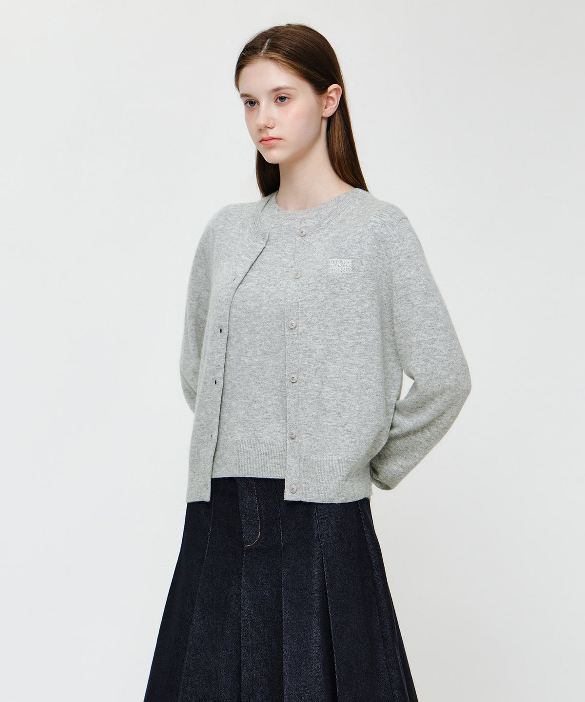 Marithe & Francois Girbaud - Small Classic Logo Round Neck Cardigan Set Up (Melange Gray) product image 2 | TRAB K-Fashion Australia