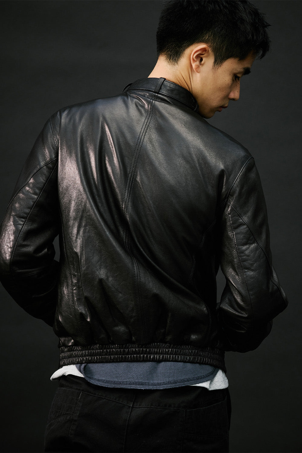 Hatchingroom - Stand Collar Leather Jacket Lamb Skin (Black) product image 14 | TRAB K-Fashion Australia