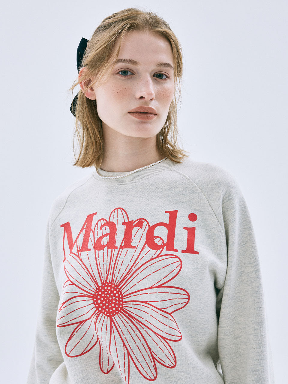 Mardi Mercredi - Sweatshirt Raglan Flowermardi (Oatmeal Red) product image 1 | TRAB K-Fashion Australia